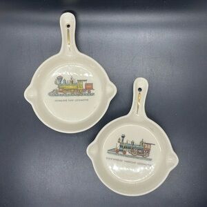 Vintage ceramic locomotive train memorabilia ashtray Set of 2